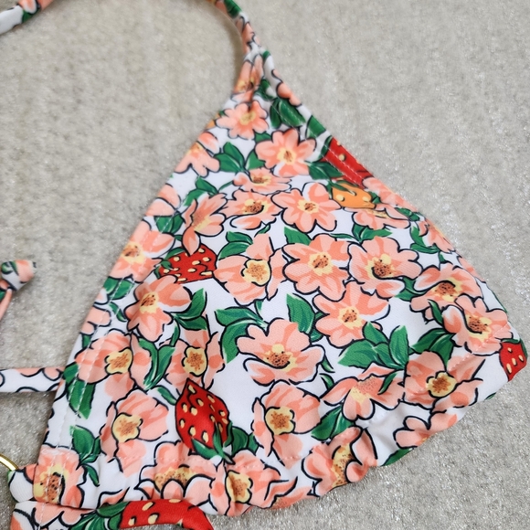 NWOT Triangle O Ring Wrap String Bikini Swimsuit Strawberry Floral Print Medium - Picture 5 of 13